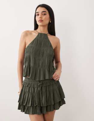 Iisla & Bird ruffle trim top in olive