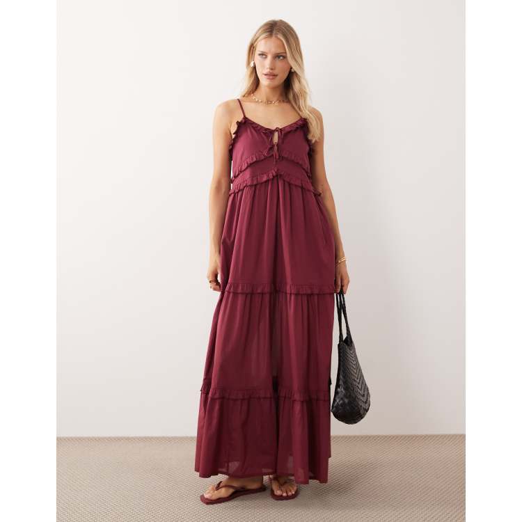 Iisla & Bird ruffled beach maxi dress in burgundy