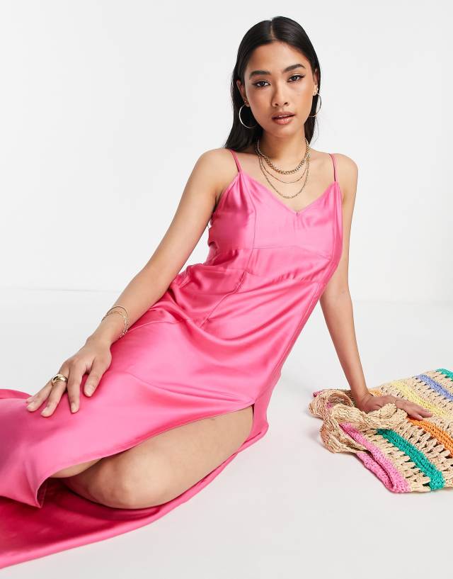 Iisla & Bird satin slip beach summer dress in pink