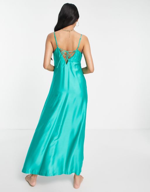 Teal satin slip outlet dress