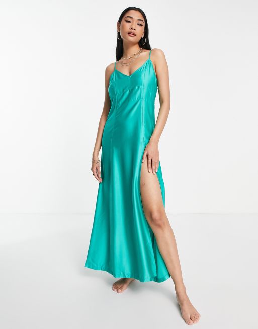 Teal satin shop slip dress