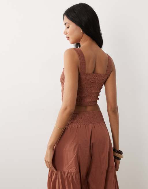 Iisla & Bird shirred cami top in mocha brown, 3 of 4