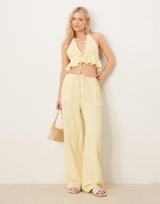 skinny waist band beach pants in yellow - part of a set