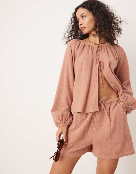 Iisla & Bird skinny waistband beach short co-ord in rust - view 1