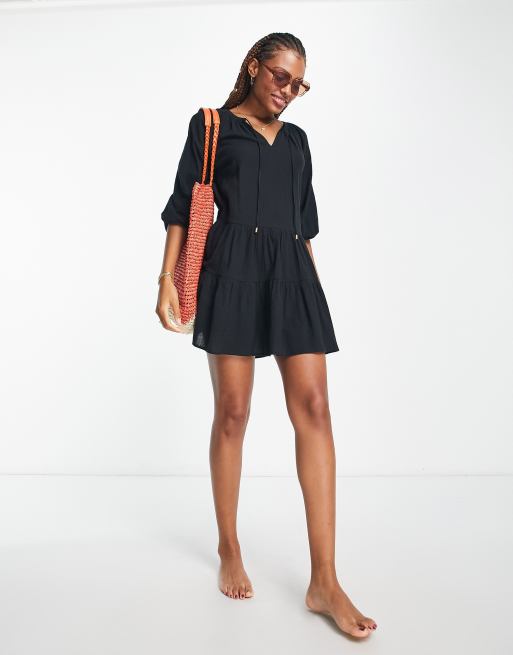 Iisla Bird smock beach summer dress in black ASOS