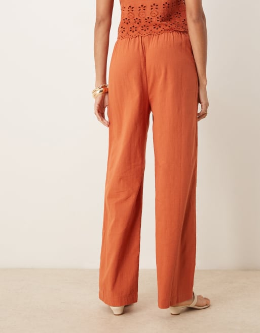 Iisla & Bird - Strandbroek met ruches voor in roestkleur, deel van co-ord set, 3 van 5