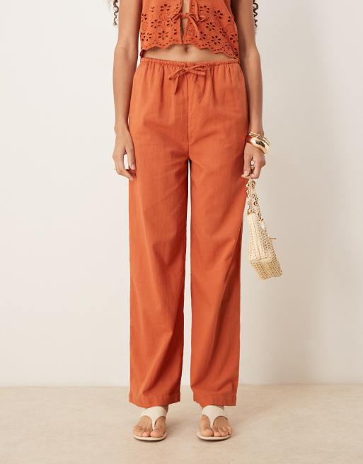 Iisla & Bird - Strandbroek met ruches voor in roestkleur, deel van co-ord set, 5 van 5