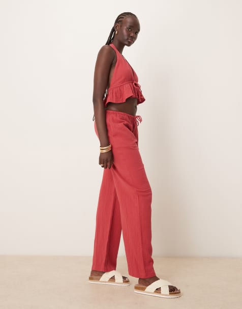 Iisla & Bird - Strandbroek met skinny tailleband in rood, deel van co-ord set - view 1