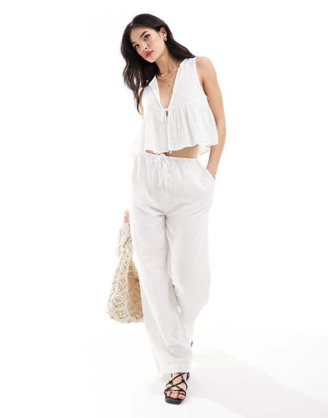 Iisla & Bird - Strandbroek met smalle taille in wit, deel van co-ord set - view 1