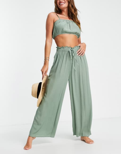 Iisla & Bird - Strandbroek met trekkoord in khaki, deel van co-ord set 