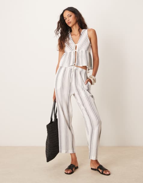 Iisla & Bird stripe beach loose fit pants in gray - part of a set - view 1