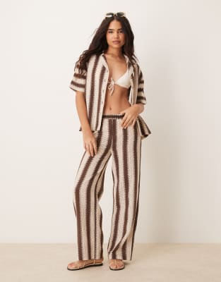 stripe crochet beach pants in brown and cream - part of a set