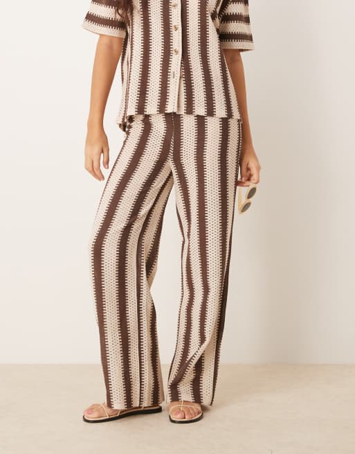 Iisla & Bird stripe crochet beach pants in brown and cream - part of a set, 4 of 5