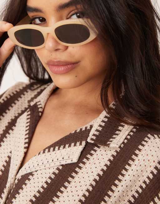 Iisla & Bird stripe crochet beach shirt in brown and cream - part of a set