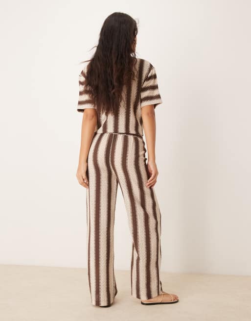 Iisla & Bird stripe crochet beach trouser co-ord in brown and cream, 3 of 5