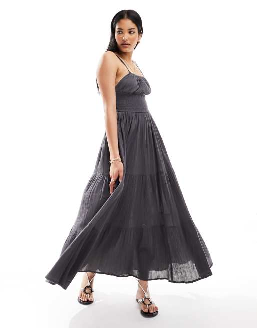 IIsla & Bird textured shirred maxi dress in satelite grey