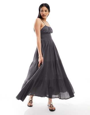 Iisla & Bird textured shirred maxi dress in satellite grey