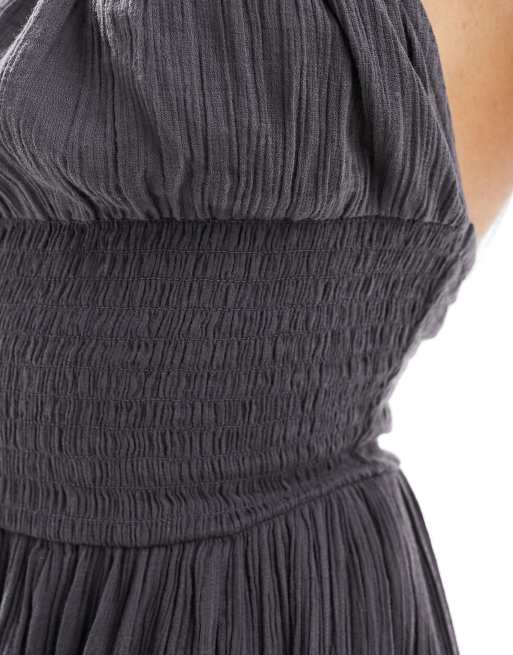 Iisla & Bird textured shirred maxi dress in satellite grey, 3 of 4