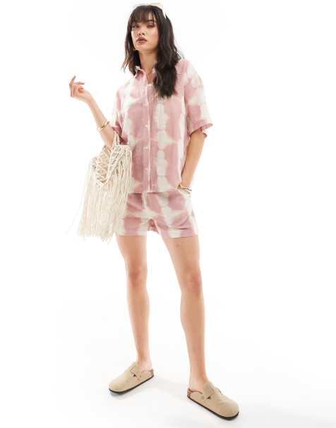 Iisla & Bird tie dye oversized beach shirt co-ord in pink - view 1