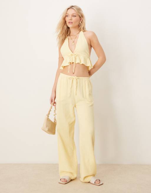 Iisla & Bird tie front beach halter waistcoat in yellow (part of a set), 2 of 4