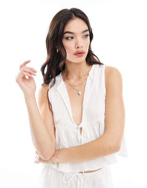 Iisla & Bird tie front beach waistcoat in white (part of a set) - view 1