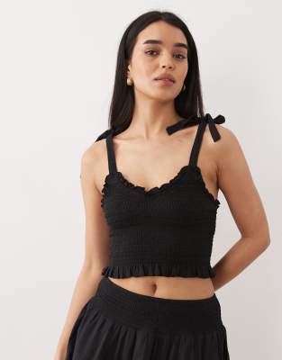 Iisla & Bird tie shoulder detailing crop top in black