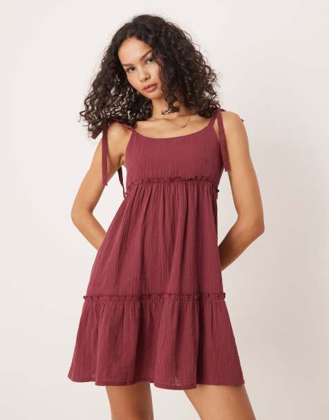 Iisla & Bird tie strap mini beach dress in cherry red - view 1