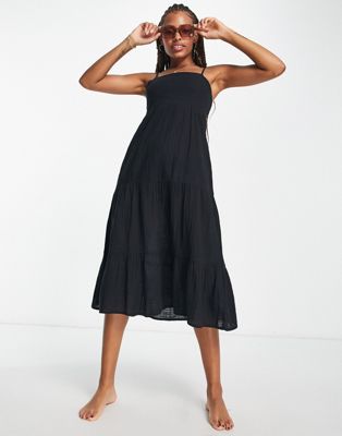 IIsla & Bird tiered maxi beach summer dress in black   - ASOS Price Checker