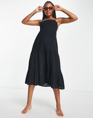 tiered maxi beach summer dress in black