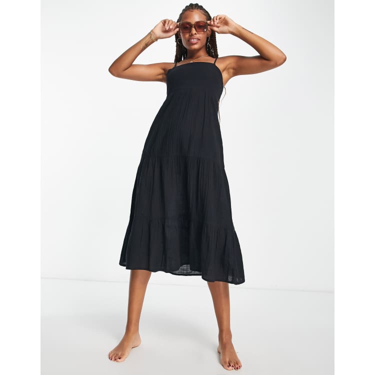 Iisla & Bird tiered maxi beach summer dress in black | ASOS