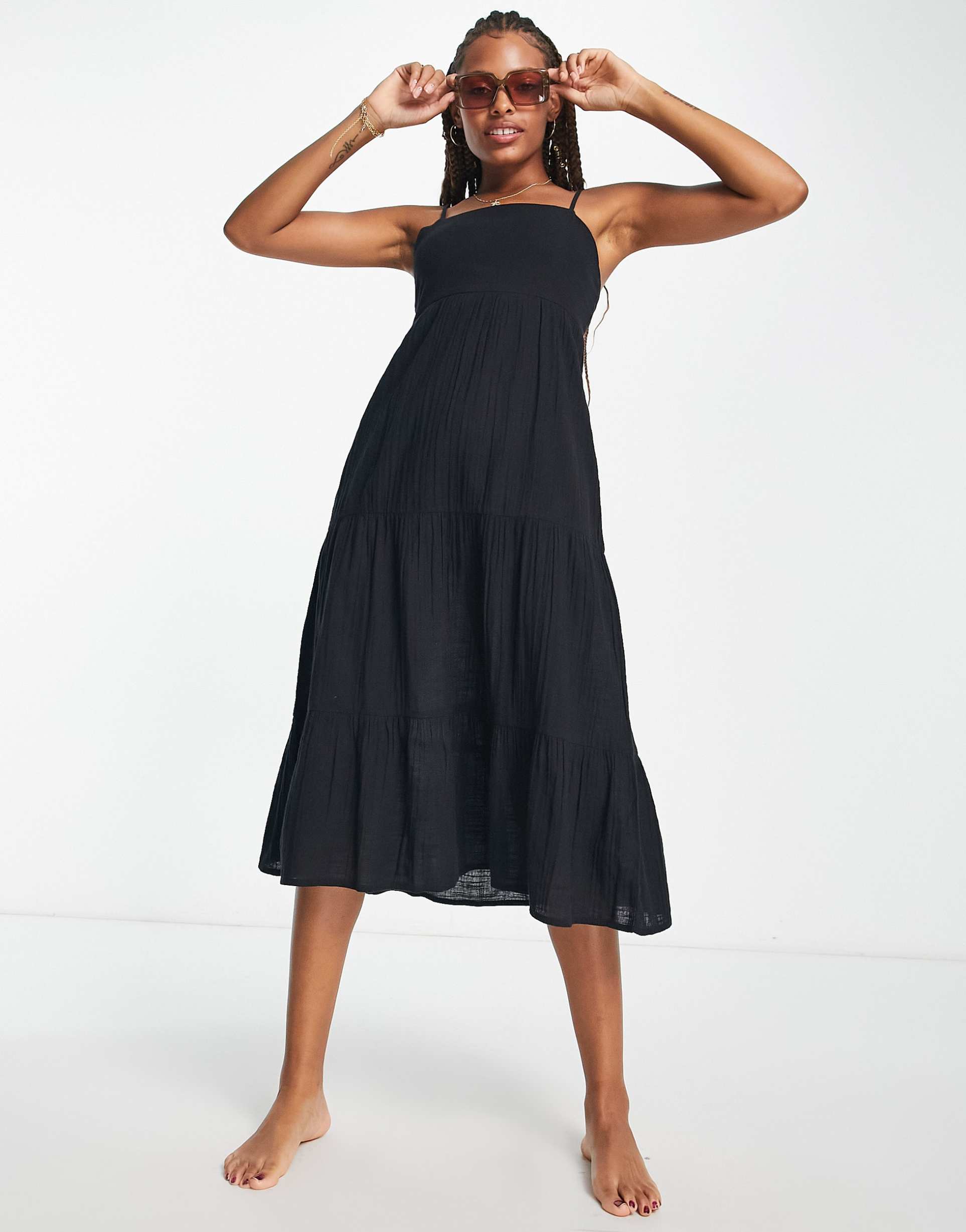 iisla & bird tiered maxi beach summer dress in black