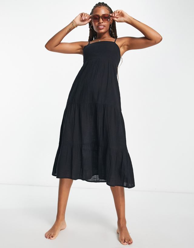 Iisla & Bird tiered maxi beach summer dress in black