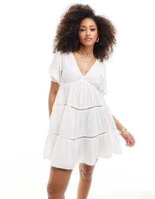 Iisla & Bird tiered mini summer dress in white