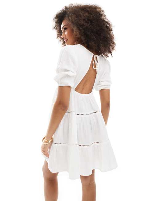 Iisla & Bird tiered mini summer dress in white, 4 of 4