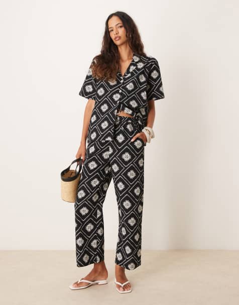 Iisla & Bird tile print loose fit beach pant in black and white - part of a set - view 1