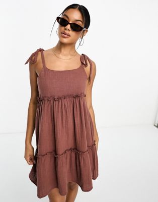 IIsla & Bird trapeze mini summer dress in brown  - ASOS Price Checker
