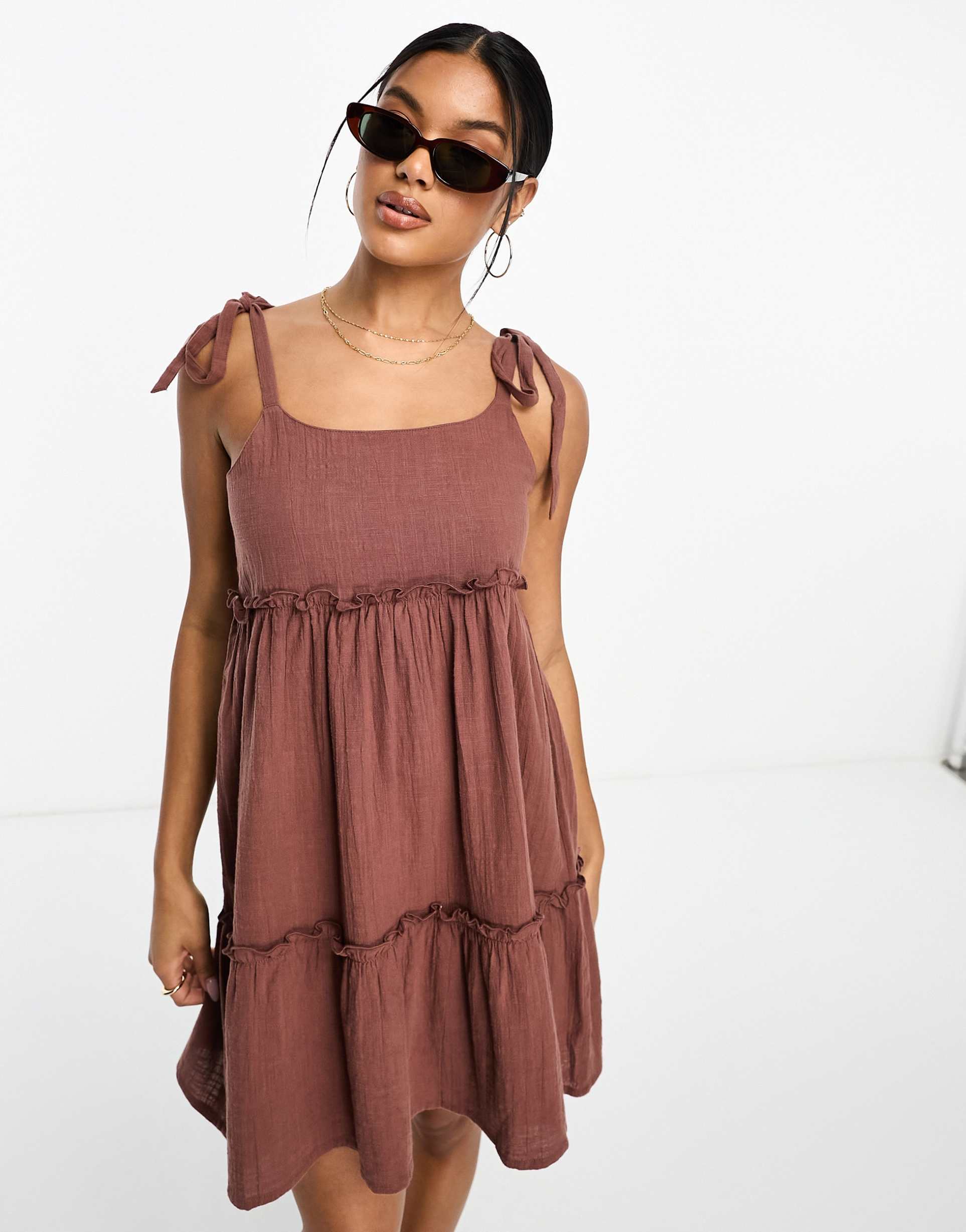 iisla & bird trapeze mini summer dress in brown