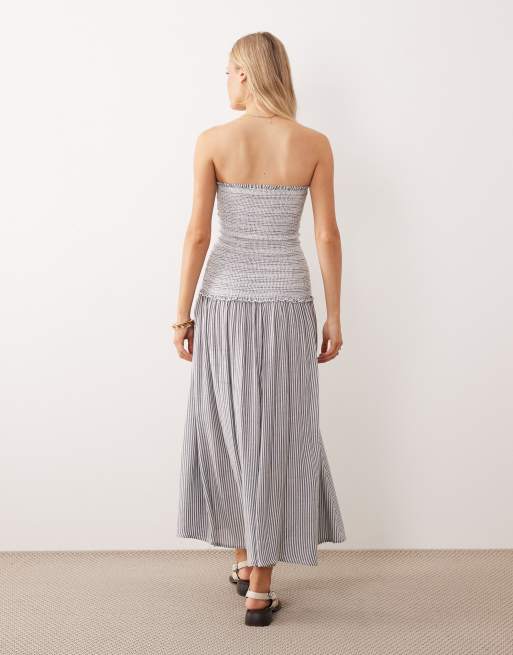 Iisla & Bird - Vestito da mare a fascia con arricciature e vita scesa a righe bianche e nere, 3 di 4