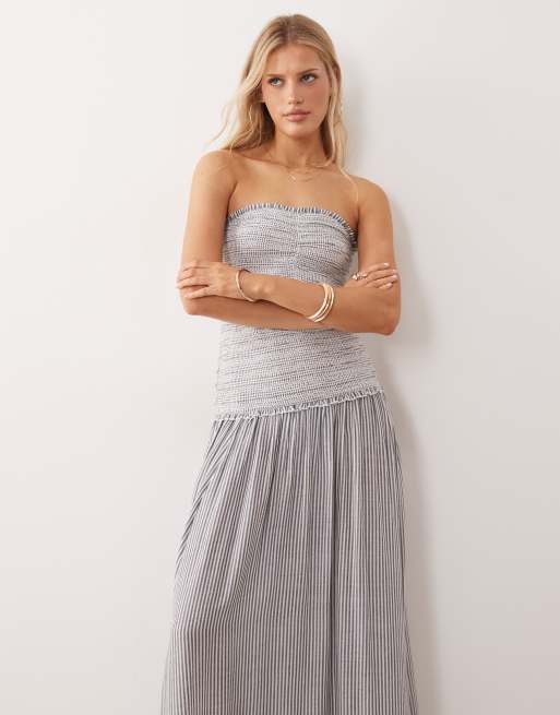 Iisla & Bird - Vestito da mare a fascia con arricciature e vita scesa a righe bianche e nere, 4 di 4