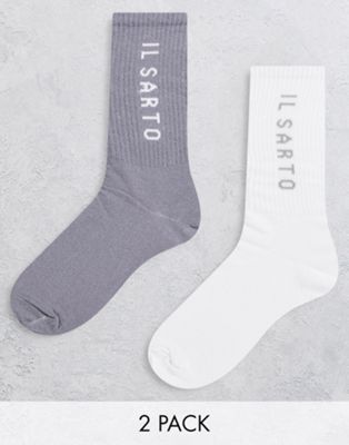 Il Sarto 2 pack sports socks in white and taupe