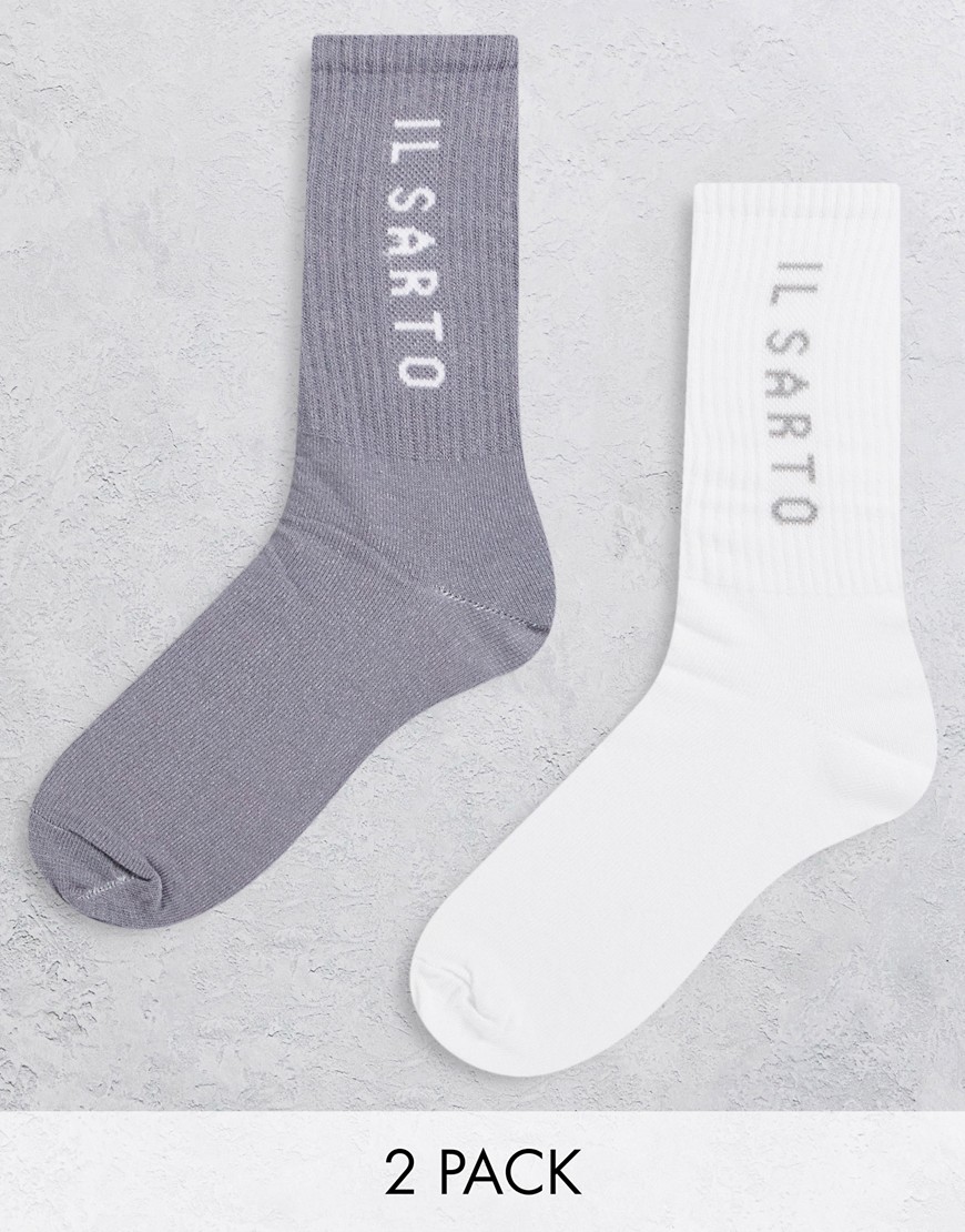 Il Sarto 2-pack sports socks in white and taupe