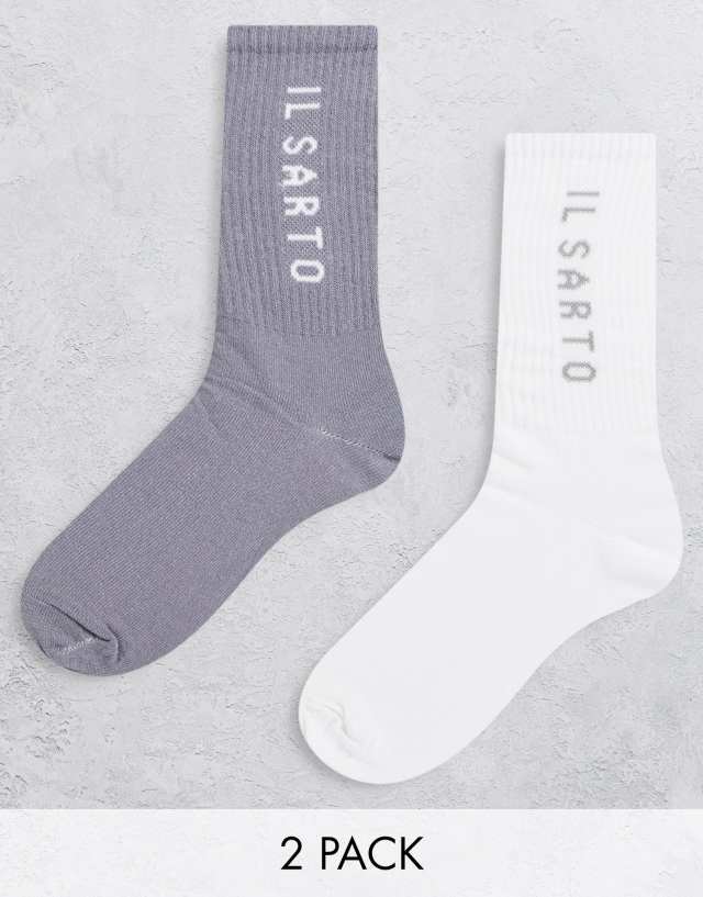 Il Sarto 2-pack sports socks in white and taupe