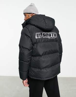 Il Sarto back print panelled puffer jacket in black | ASOS