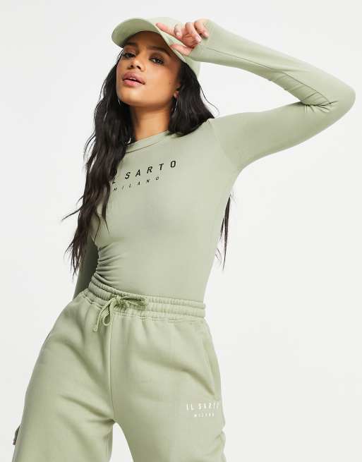 Il Sarto - Body d'ensemble en jersey à col montant - Kaki clair