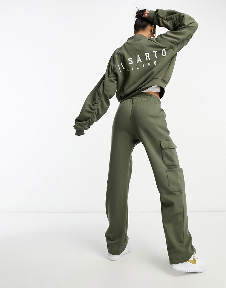 Il Sarto bomber jacket co-ord with ruched sleeves in khaki-Green
