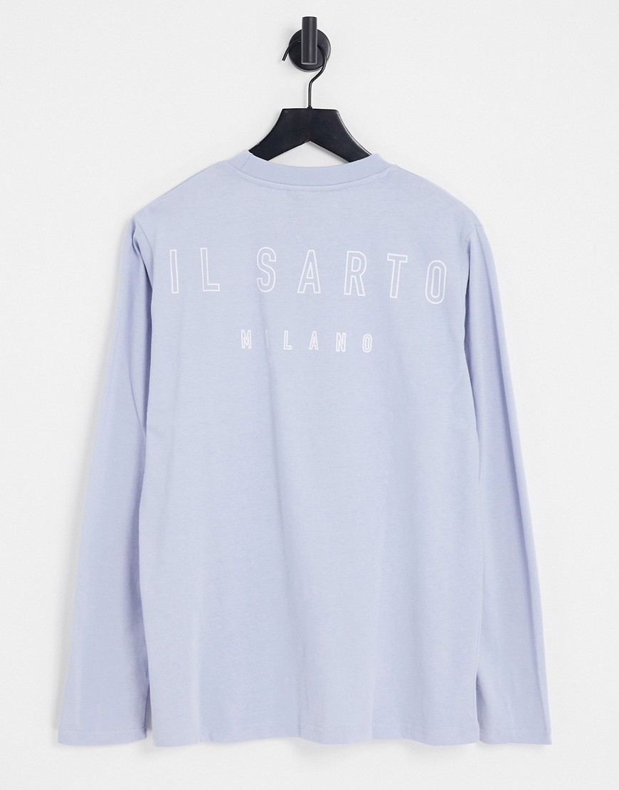 Il Sarto Branded Outline Long Sleeve T-shirt In Light Blue