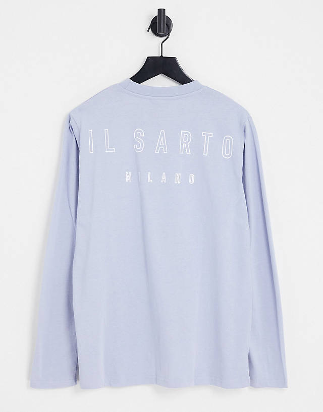 Il Sarto - branded outline long sleeve t-shirt in light blue