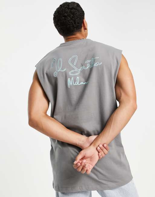 Il Sarto - Canotta con stampa sul retro, colore grigio