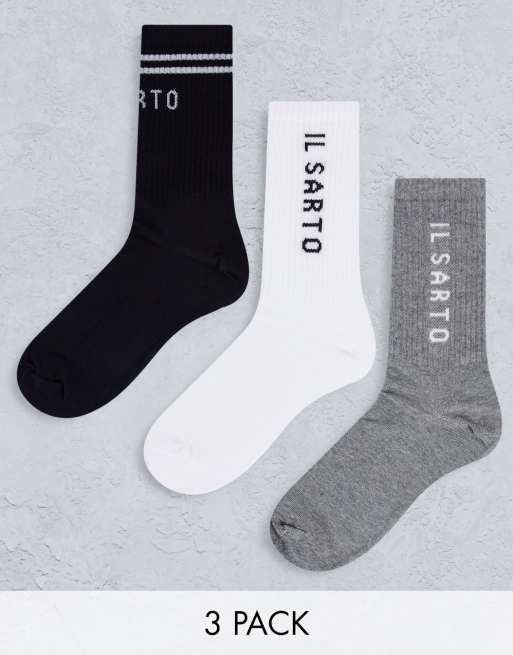 Il Sarto - Confezione da tre paia di calzini sportivi, colore bianco, grigio e nero