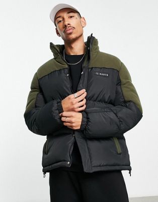 Il Sarto contrast borg details panelled puffer jacket in khaki-Green
